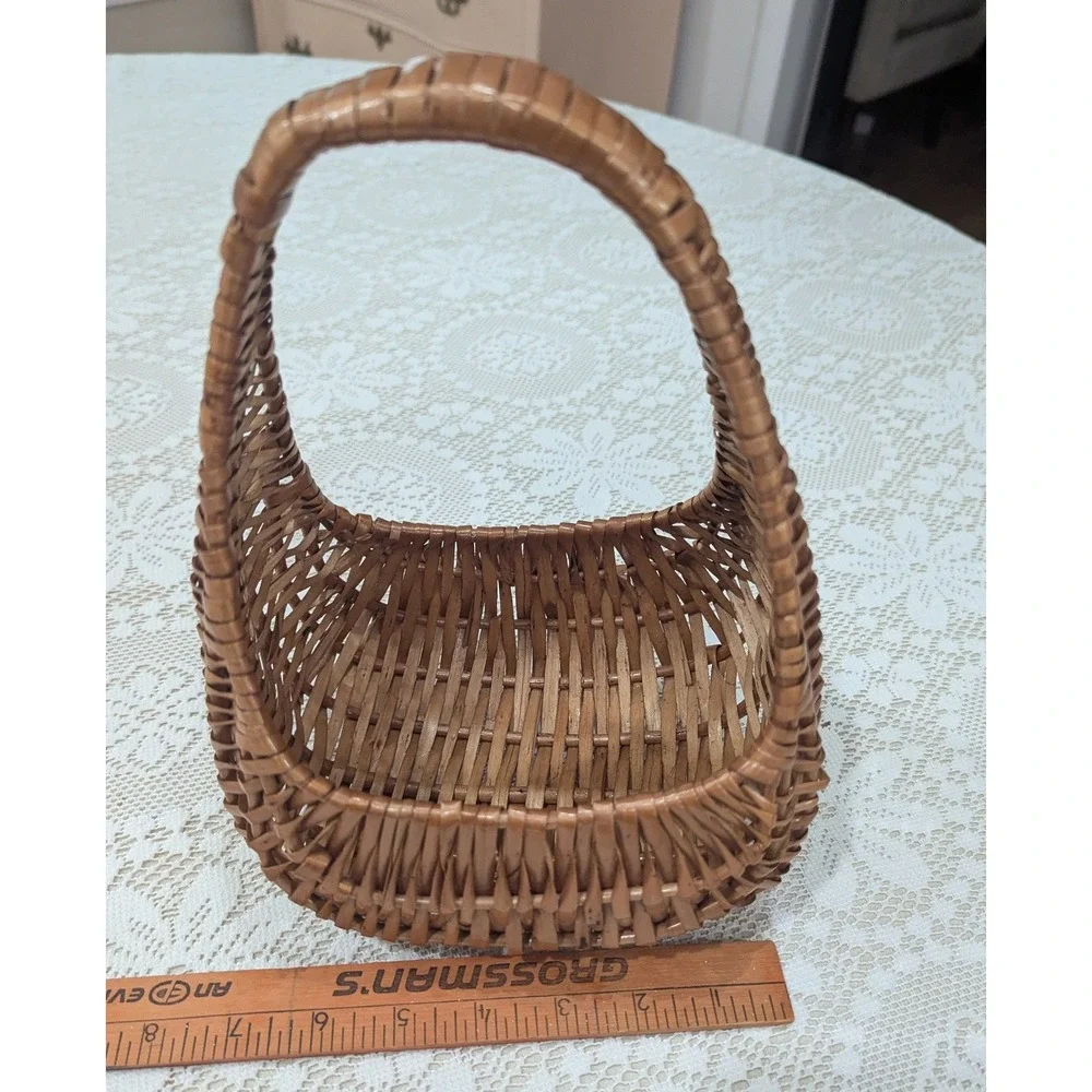 Vintage Wicker Mini Basket Brown Woven Decorative Small 10in